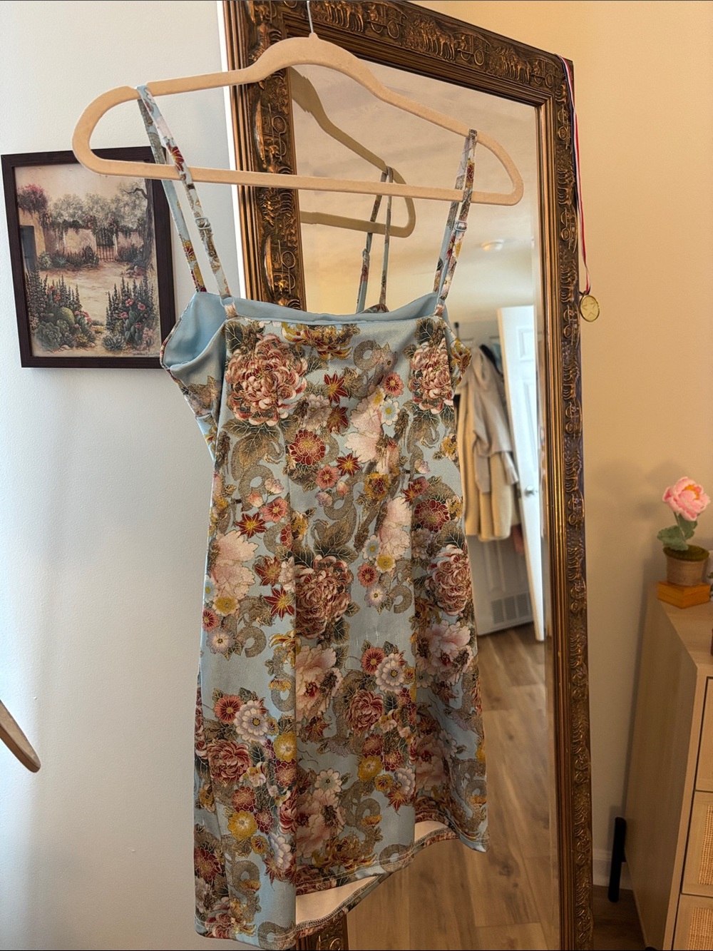 Floral Mini Slip Baby Blue Dress - Picture 3 of 4